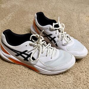 ASICS Men's White and Black Athletic Shoes with Orange Accents- Pickleball Shoes